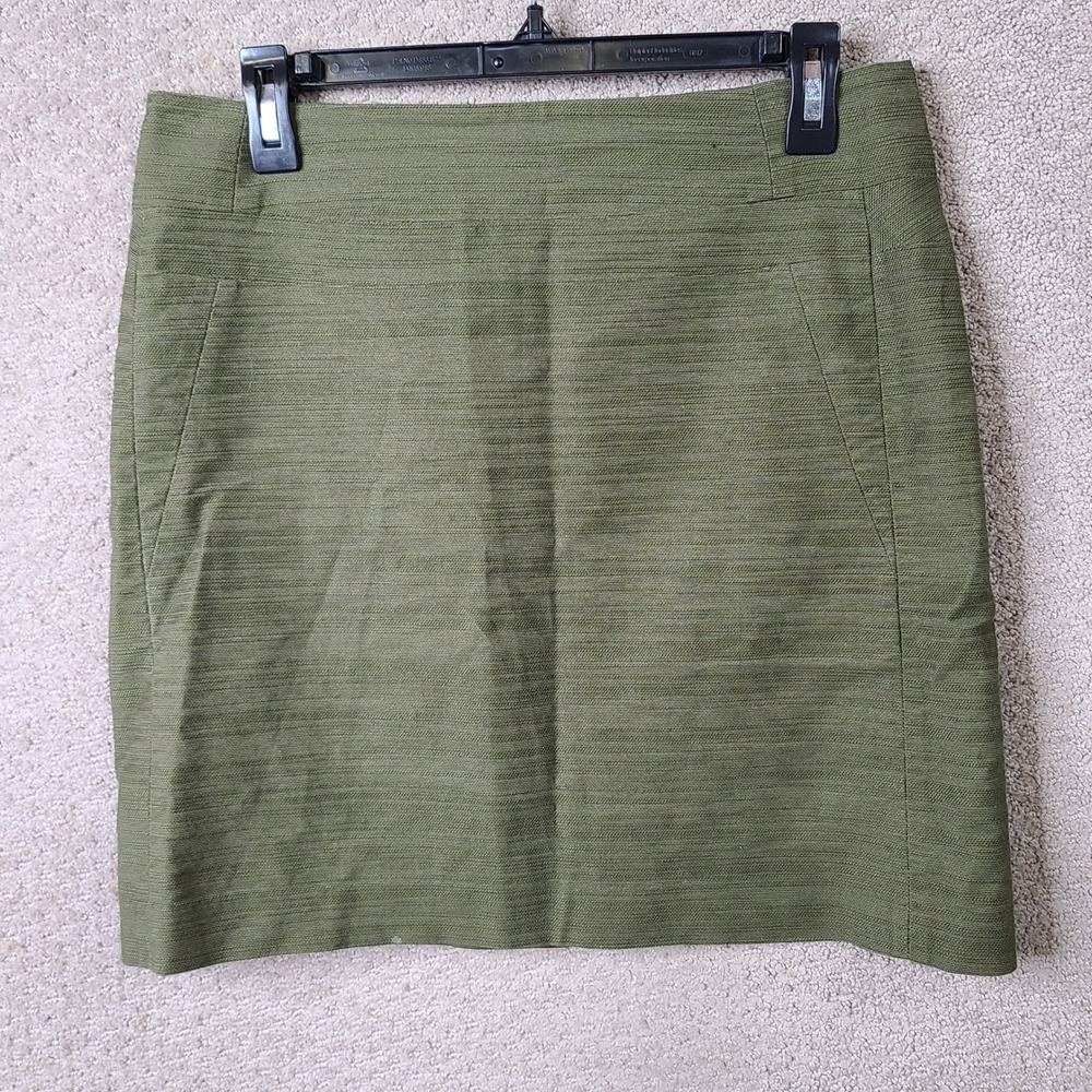 Ann Taylor Skirt Womens 8 Green Textured Straight Cotton Blend Casual Mini Skirt